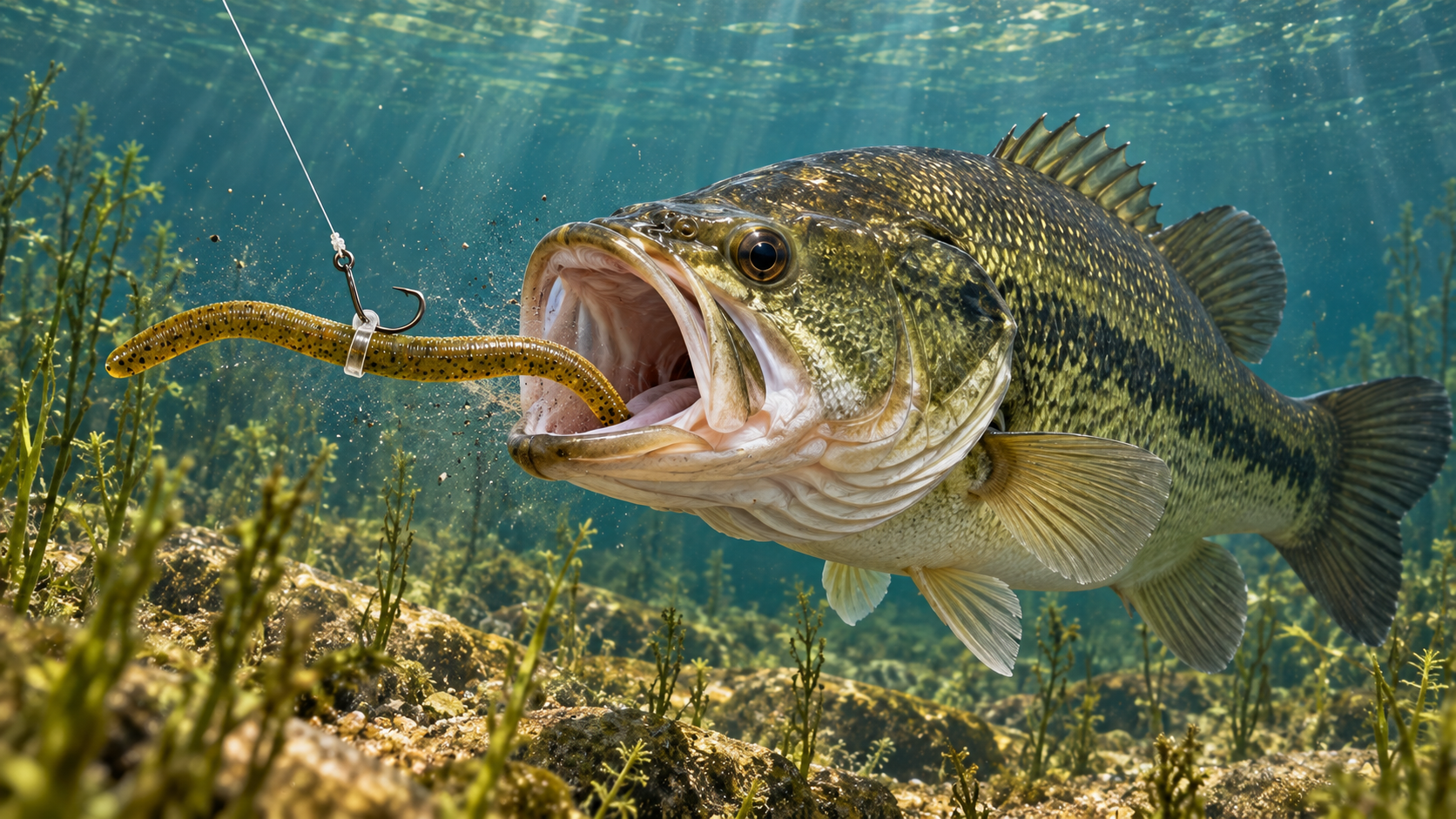 Largemouth Bass Strikes A Wacky Rig